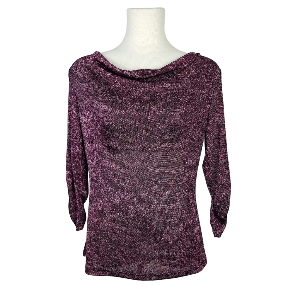 Laura Petites Purple & Pink Blend 3/4 Length Sleeve Cowl Neck Top Size Medium P